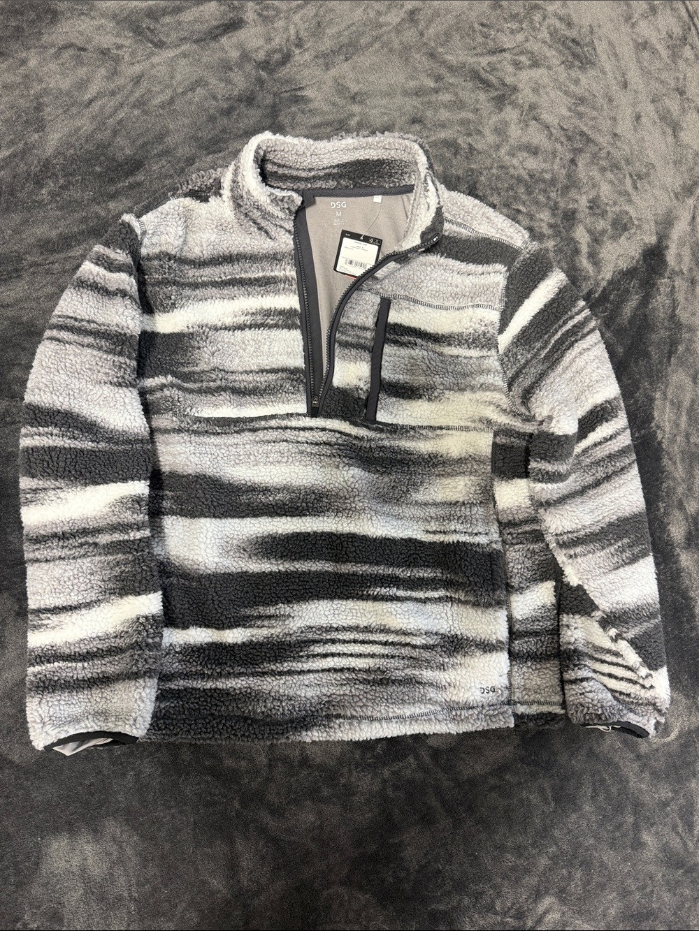Men's Gray & White Striped Sherpa Quarter-Zip Pullover Sweater